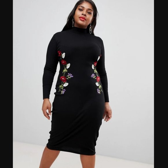 ASOS Design Curve Embroidered Rib Midi Bodycon - Picture 4 of 11